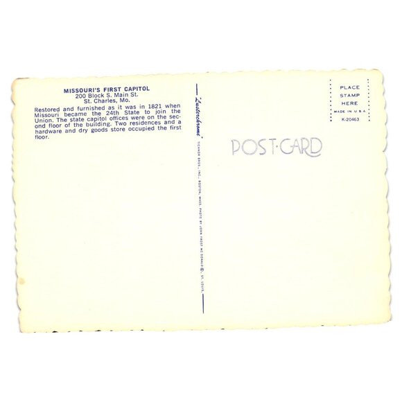 Missouri First Capitol Postcard Saint Charles Brick Building Photo Historic - Picture 2 of 2